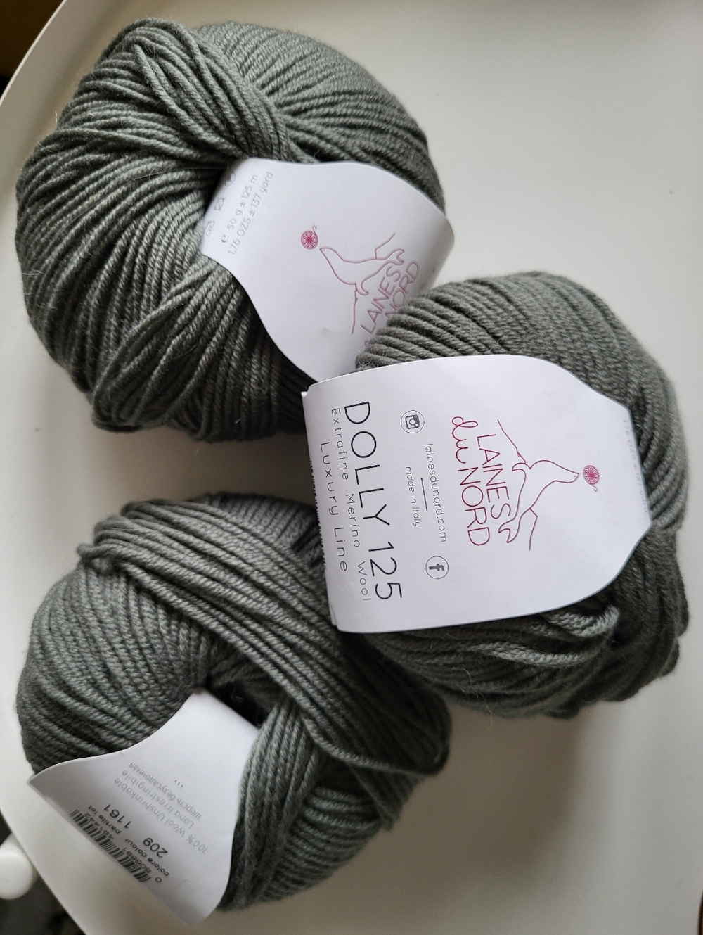 3 balls Laines du Nord Dolly 125 worsted weight extrafine merino wool yarn